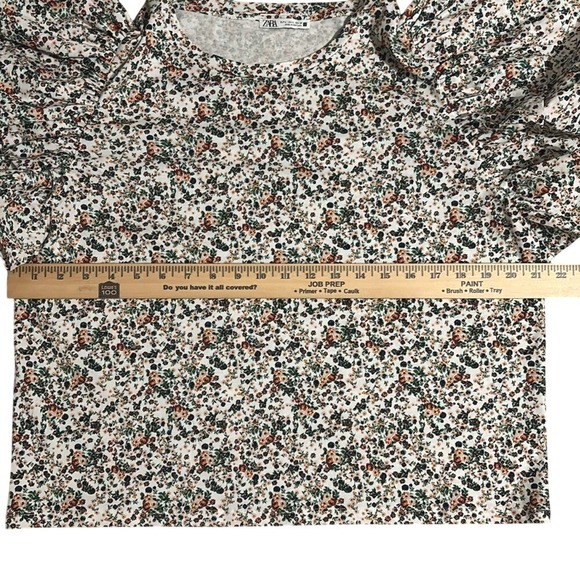ZARA Floral Print Ruffle Sleeve T-Shirt Top Women Size L - Picture 9 of 9